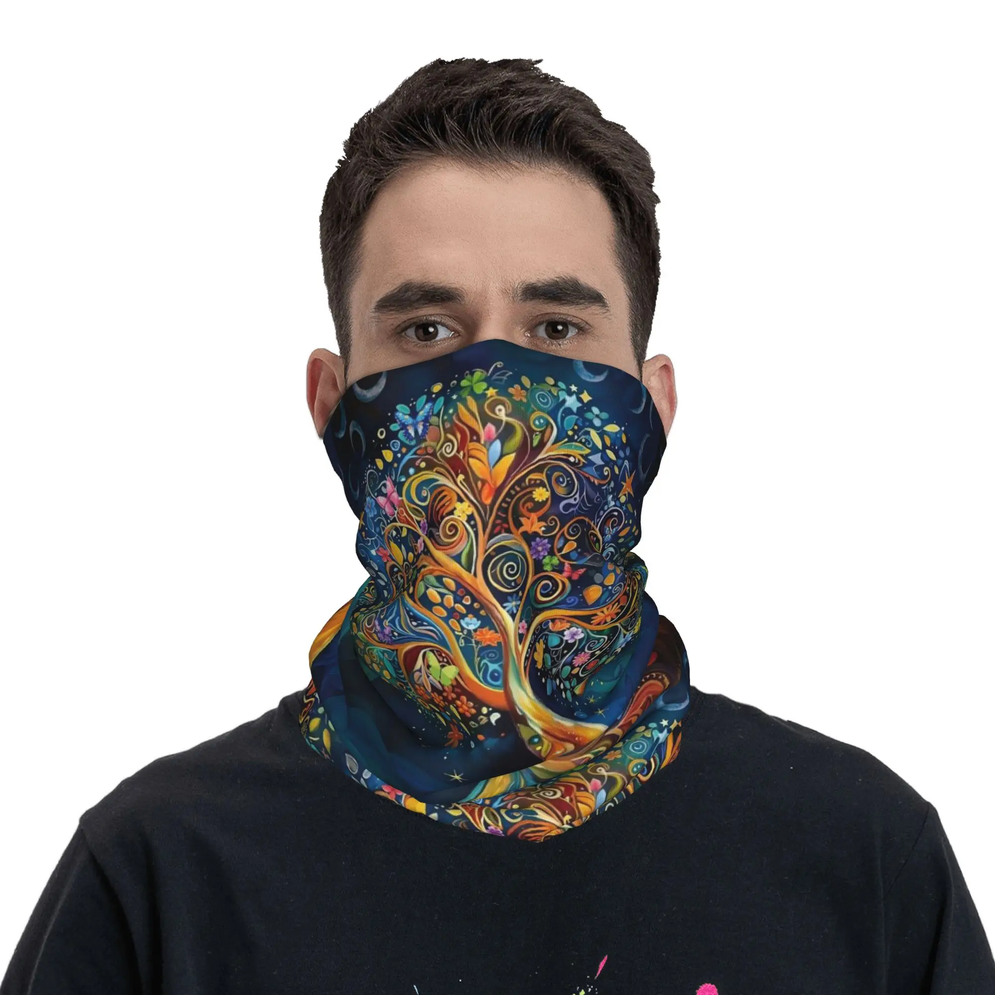 

Tree of Life Floral Pattern on Dark Background Bandana Neck Cover Printed Face Scarf Balaclava Running for Men Women Windproof