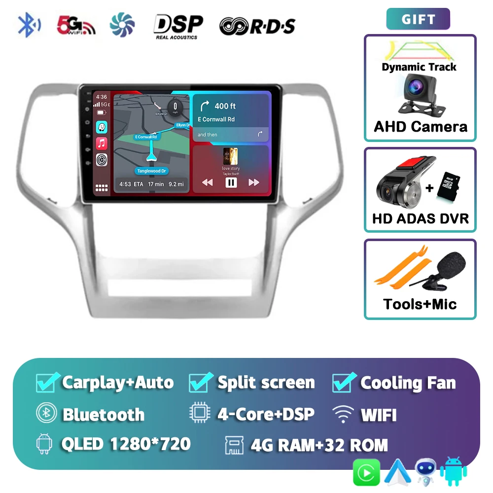 Android 15 voor Jeep Grand Cherokee 2008 2009 2010 2011 2012 2013 QLED scherm autoradio multimediasysteem Carplay Auto navigatie - afbeelding 1