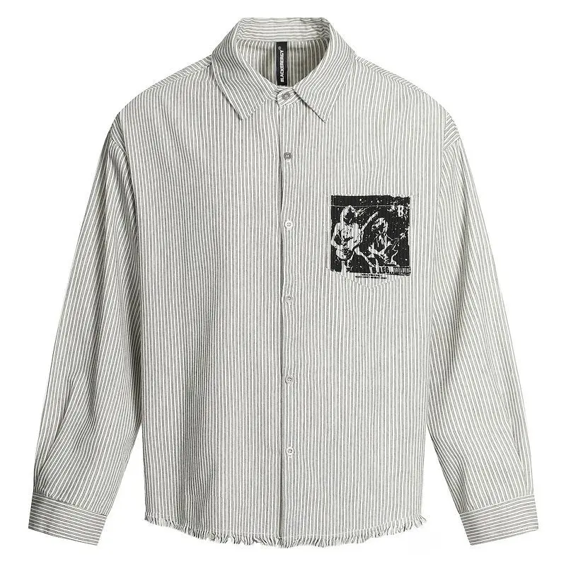 Vintage Rock Graphic Oversized Shirt for Women Men Striped Button Front Long Sleeve Casual Streetwear Grunge Y2K Hip Hop Graphic