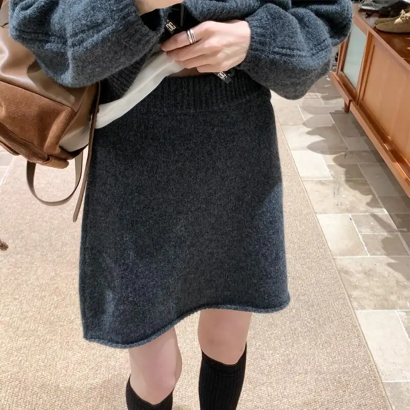 Style coréen taille haute a-ligne jupe femmes tricoté laine jupe minceur automne hiver femme nouveauté mince jupe courte