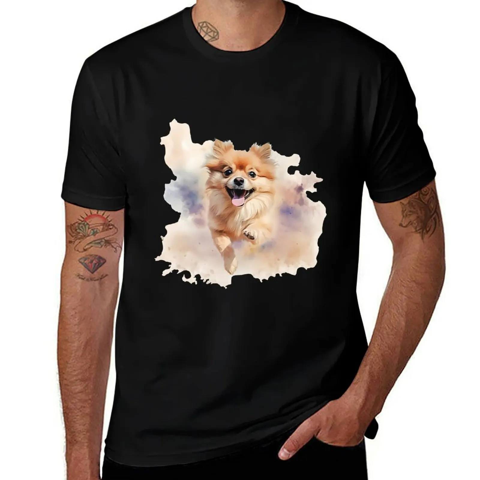 Pomeranian-Watercolor T-Shirt Casual Everyday Short Sleeve T-Shirt