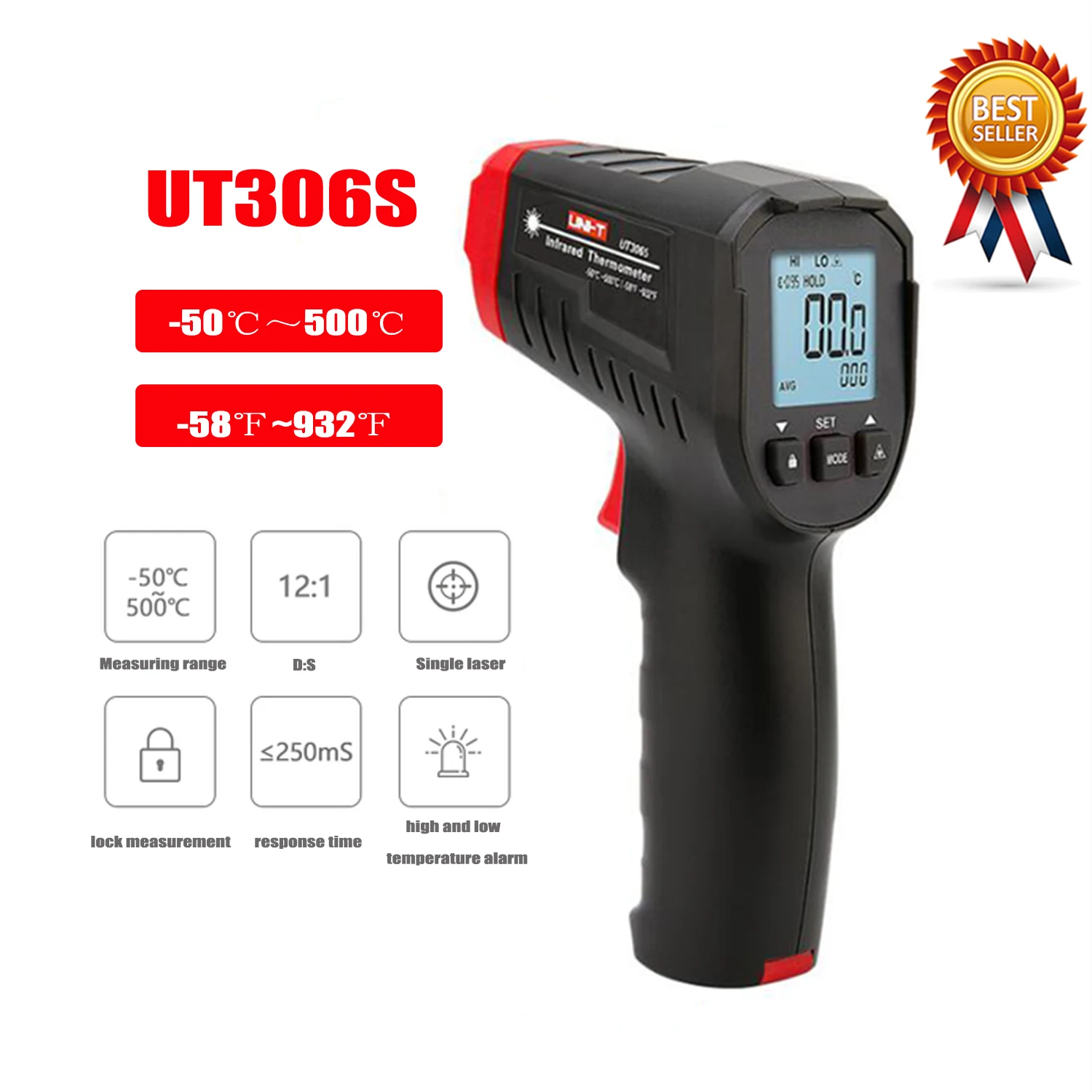 Imagem -02 - Uni-t-digital sem Contato Termômetro Laser Infravermelho Industrial Medidor de Temperatura Testador de Temperatura Arma Novo Ut306s Ut306c