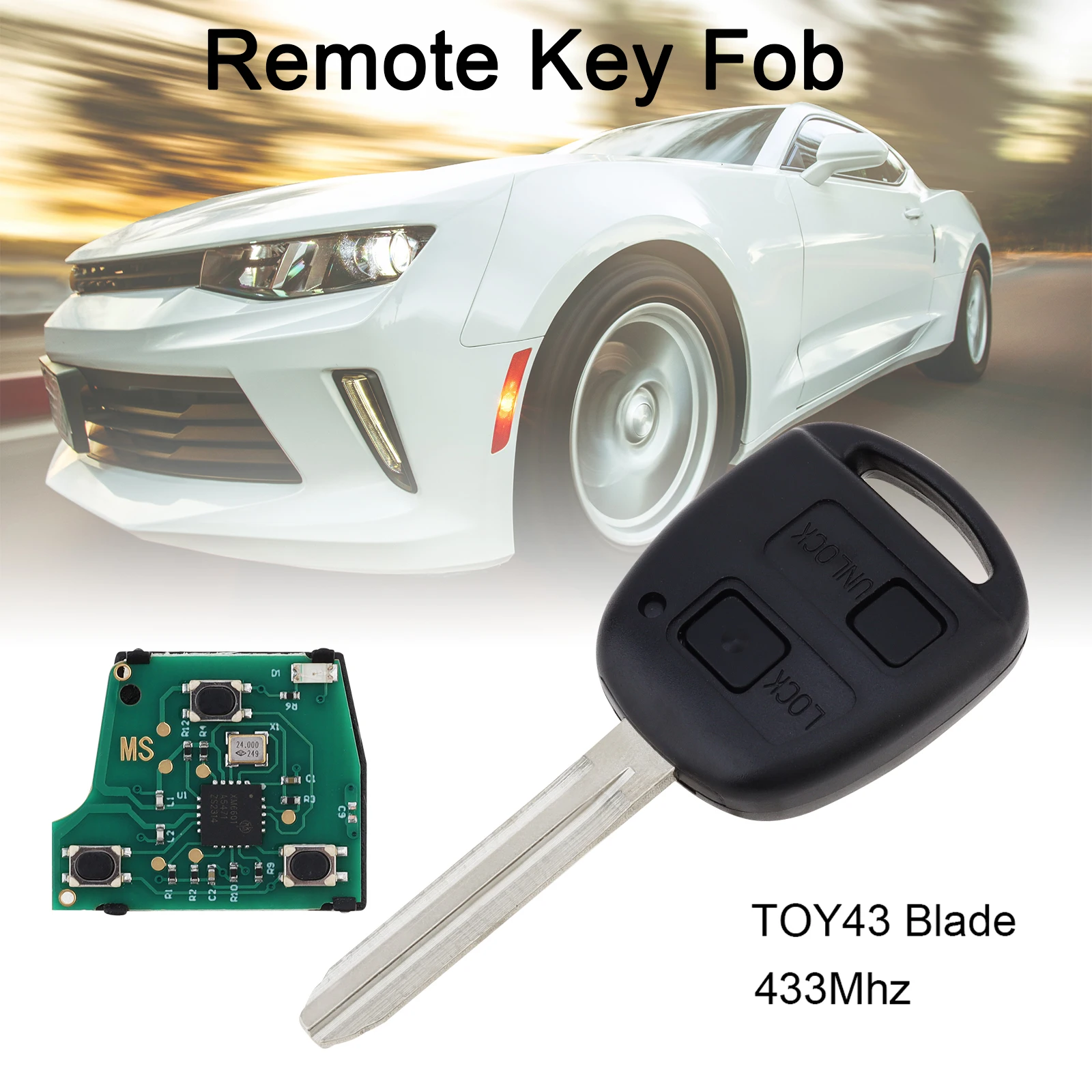 

433Mhz 2 Buttons Car Remote key with TOY43 Blade Fit for Toy ota