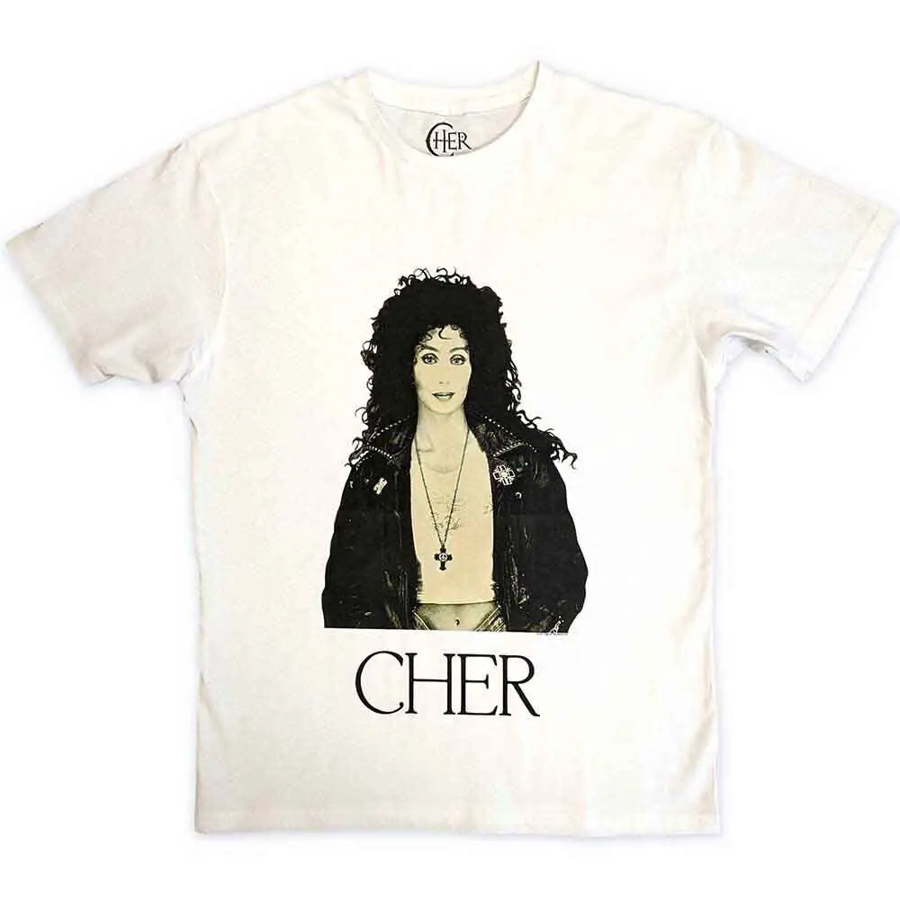 Cher 'Leather Jacket' White T shirt - NEW OFFICIAL