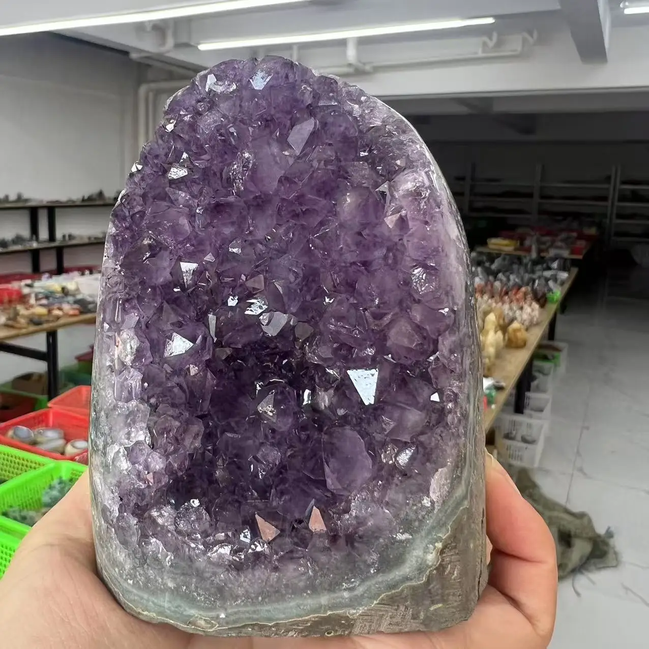 888g 10.7cm Natural Uruguay Dream Amethyst Quartz Crystal Cluster stand