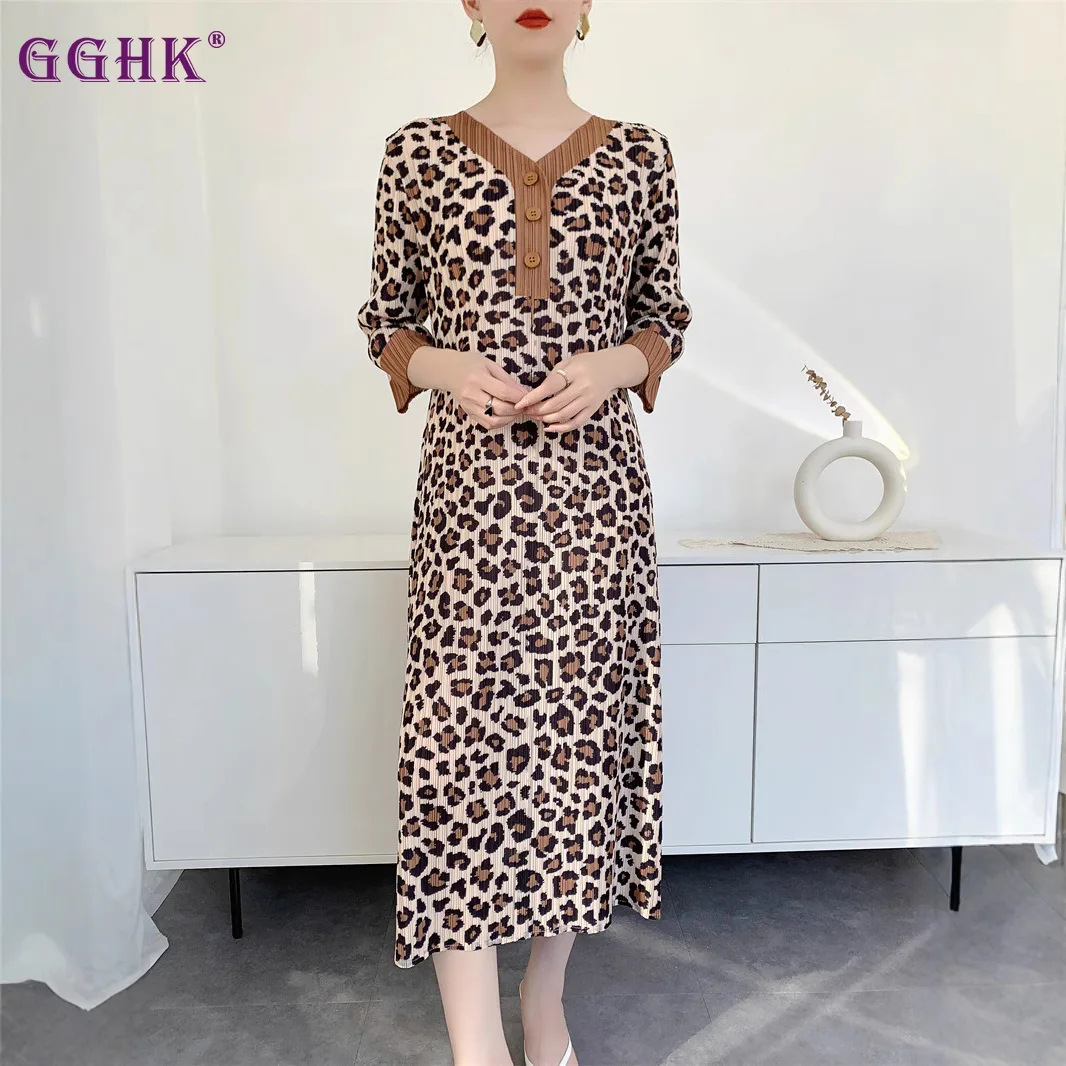 

GGHK Women Leopard Print Pattern Design Fashionable and Elegant Loose Plus Size Evening Dress 2025 Summer New Female Clothing