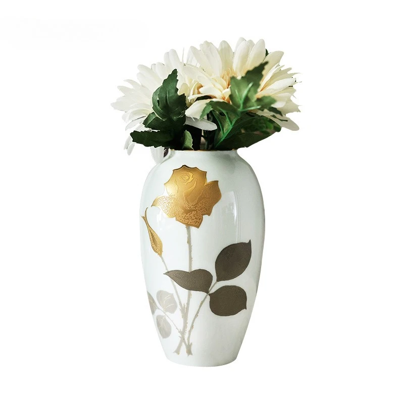 Imported retro traditional household vase golden rose light luxury ceramic blue and white vase