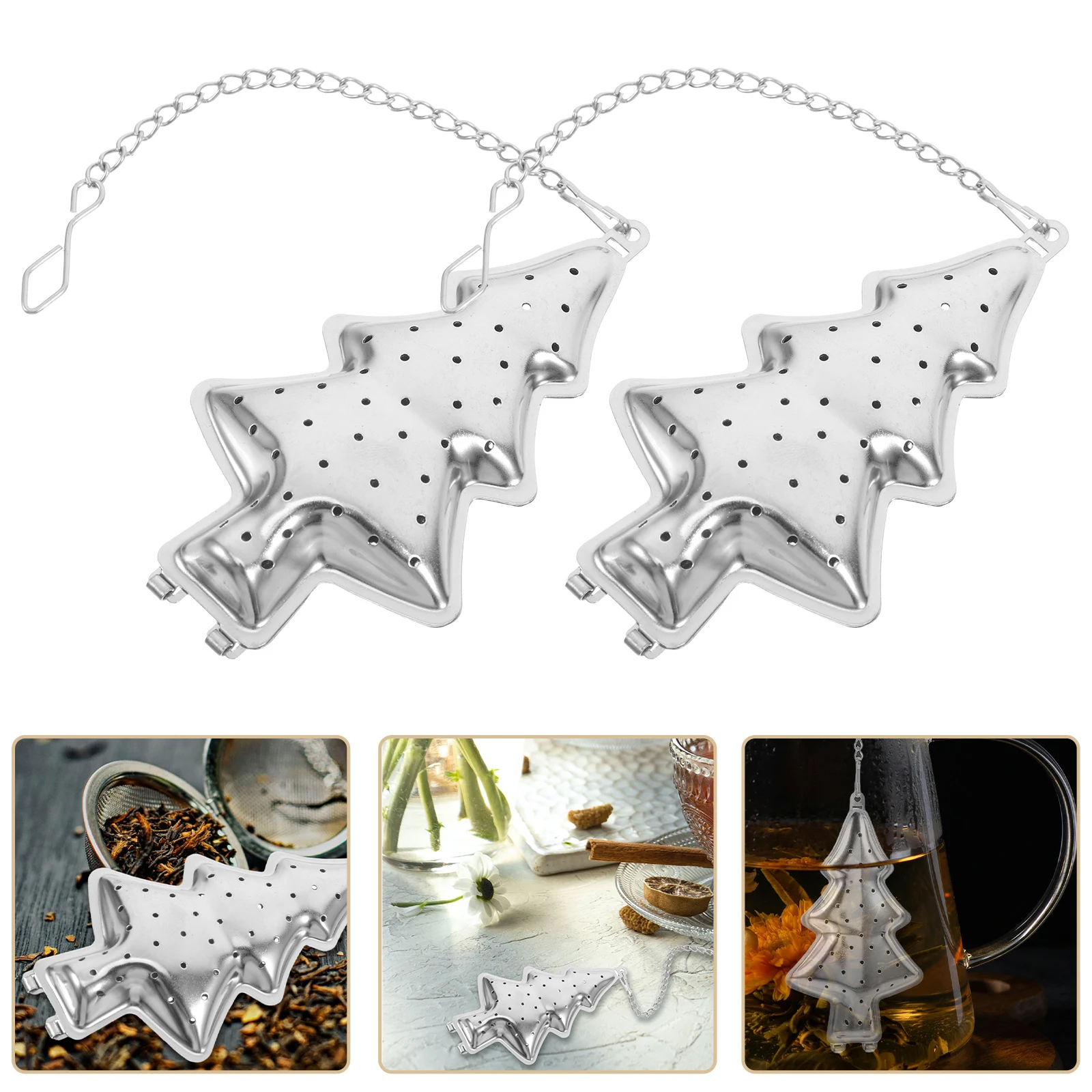 

2Pcs Stainless Steel Tea Strainer Christmas Tree Shape Creative Infuser for Home Brewing Loose Leaf Tea and Herb Filter