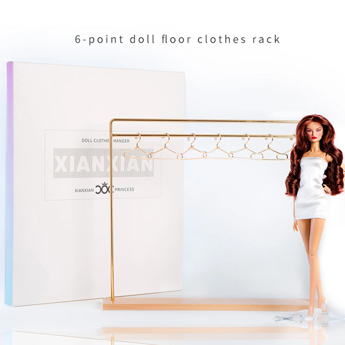 Dollhouse Furniture Ornament 1/6 Supermodel Doll Universal Accessories Metal Solid Wood Hanger Set Fashion Floor Clothes Racks