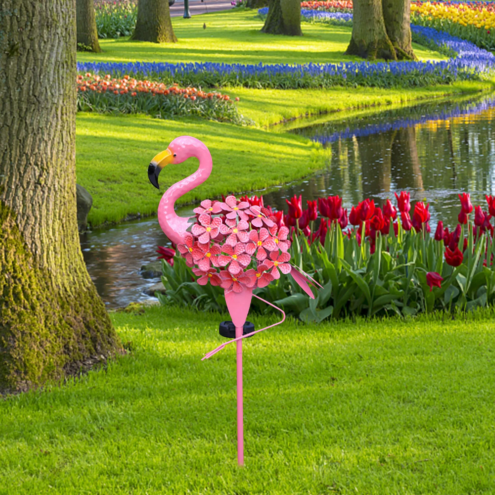 Garden Solar Lights Outdoor Solar Powered Flamingo Stake Lights Metal Flamingo Decorative Lights Weatherproof Pink Flamingo