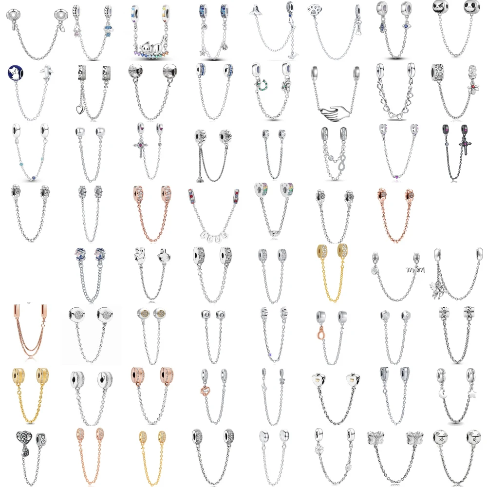 

New 64 Style 925 Silvering Safety Chain Mom Amour Clover Sea Dangle Charms Beads Fit Original Pandent Bracelet DIY Woman Jewelry