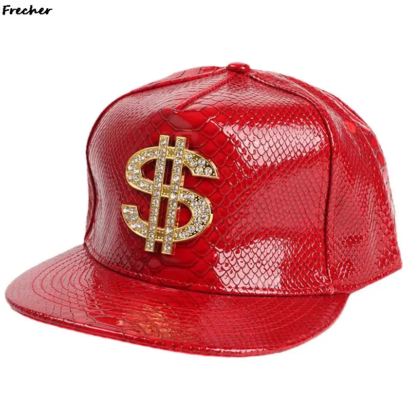 Crocodile Pattern Dollar Hats Hip Hop Baseball Caps Bright Leather Snapback Hat Unisex Metal Golden Diamond Cap Gorras Cool