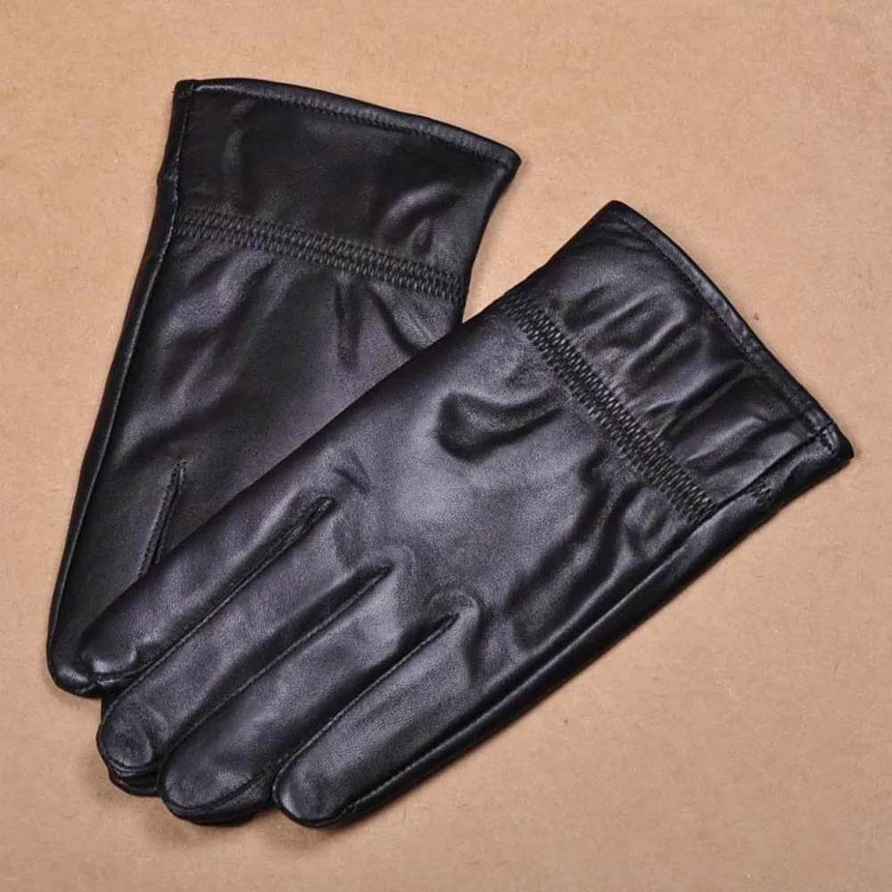 1pair Gift Soft PU Anti-cold Gloves Solid Color Waterproof Black Thickened Gloves Warmer Adjustable Windproof Mittens Cycling