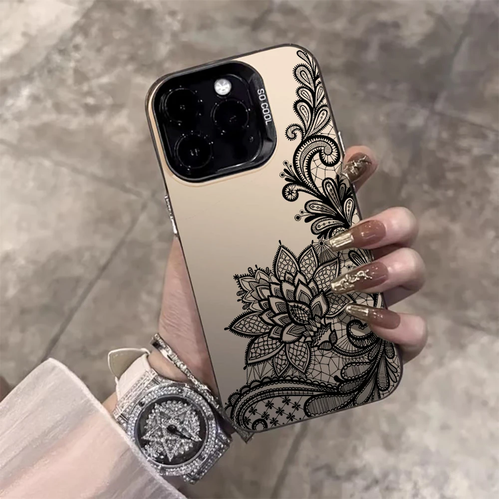 Spitzenblumen-Modehülle für iPhone 16 17 15 Pro Max Hüllen iPhone 17 11 12 13 ProMax 14 15 16 Plus 8 XS XR Stoßfeste IMD-Abdeckung – Detail 4