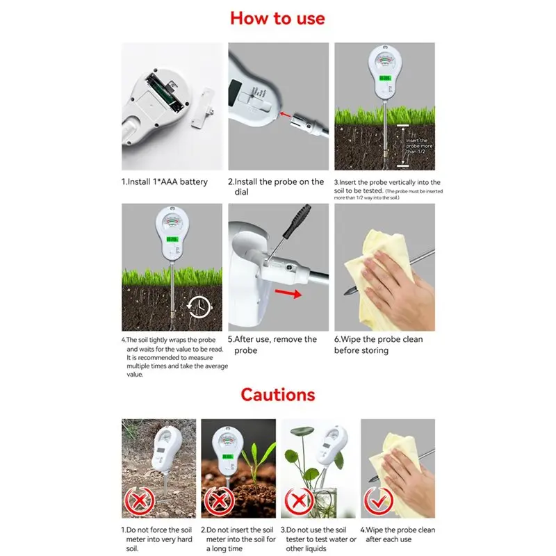 ABKJ-Temperatur Luftfeuchtigkeit Sonnenlicht Licht 6 In 1 Boden Tester Boden Feuchtigkeit PH Meter Garten Pflanzen Test Werkzeug Feucht