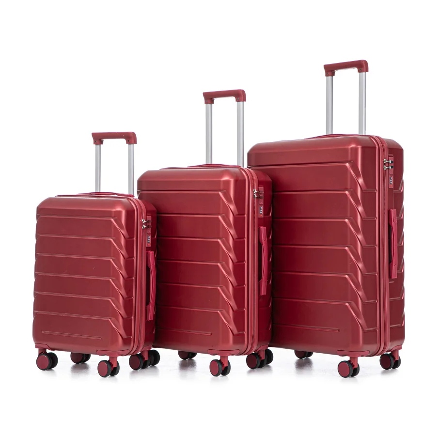 

20/24/28 3 pcs/set ABS spinner wheel luggage for travel, wine red, scratch-resistant and lightweight with combination lock