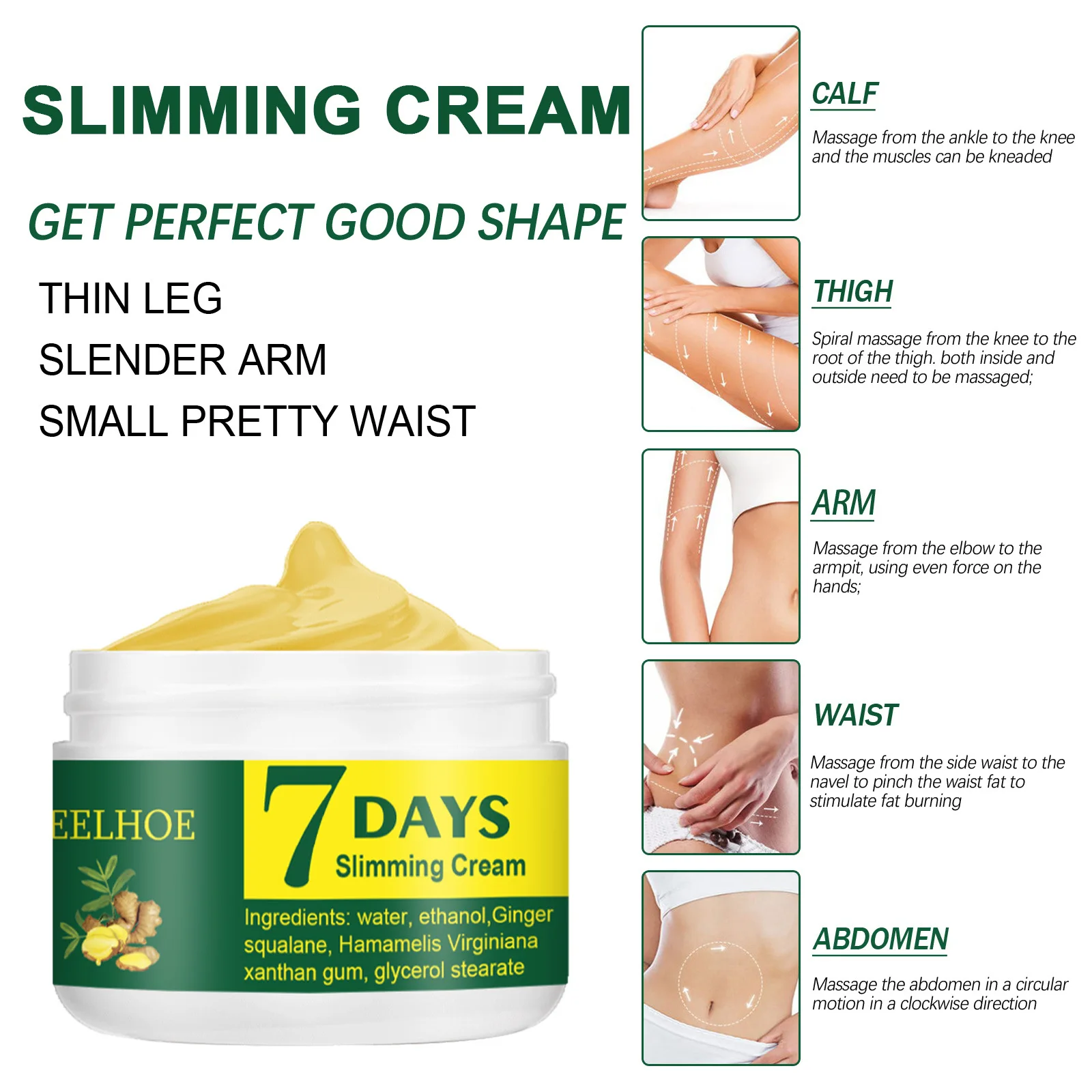 7 DAYS Ginger Slimming Cream Weight Loss Remove Waist Leg Cellulite Fat Burning Shaping Cream Firming Lift Whitening Body Care