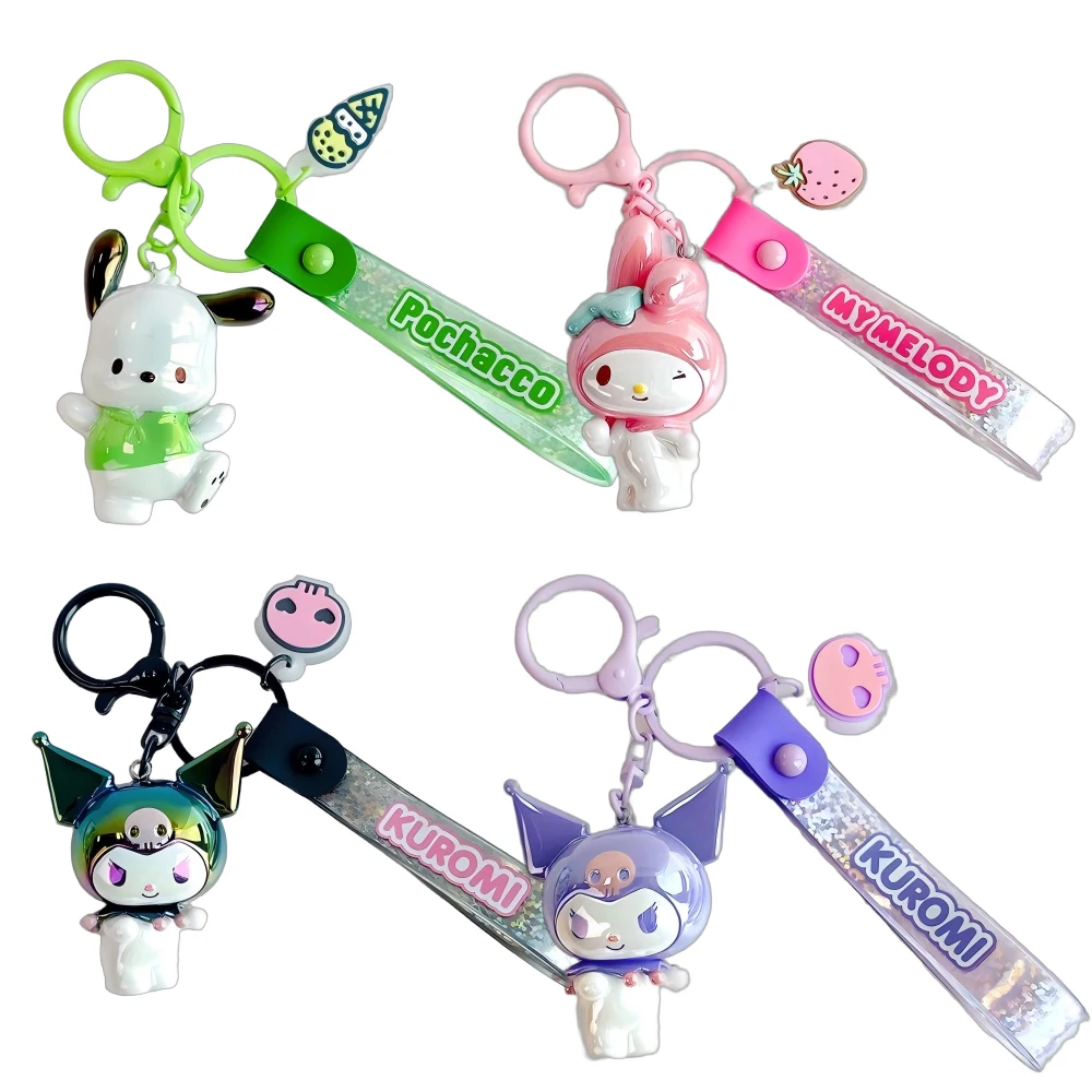 

Sanrio Character Iridescent Keychain Sparkling Design Cute Motifs Kuromi Melody Backpacks Accessories Car Decor Children Gifts