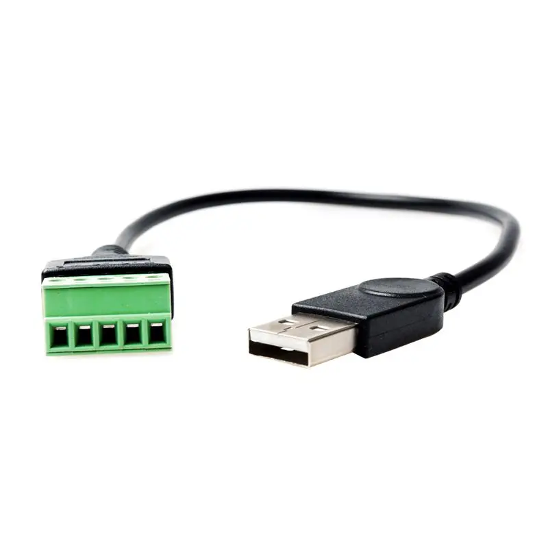 30cm Solder Free USB Green Terminal Connector USB A-Type Male and Female to 5-Pin Green Solder Free Terminal Connection Wire