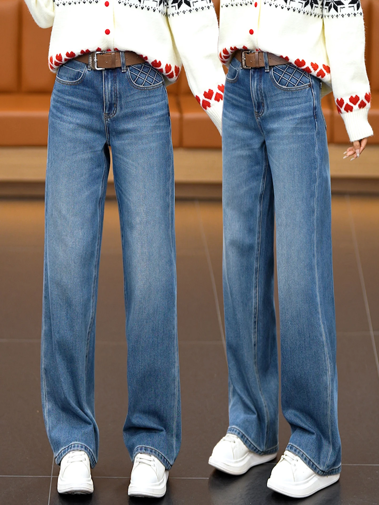 

High Waist Fleece Lined Wide Leg Jeans Women's Spring Autumn Winter New Style Pear Shape Body Covering Hip Slim Straight Leg ...