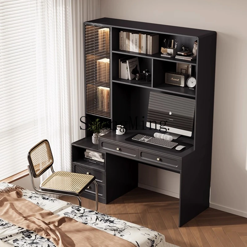 

SM medieval style solid wood computer study table household bookshelf integrated office bedside table