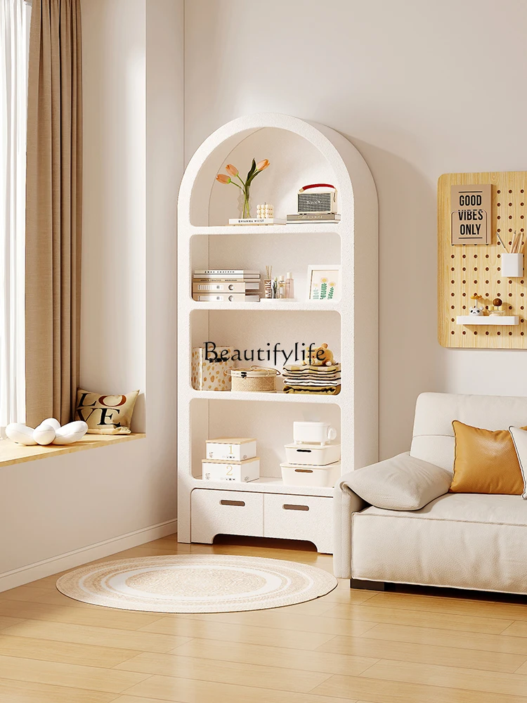 

Cream Style Living Room Multi-Layer Display Cabinet Partition Wall Storage Bookshelf Floor Shelf