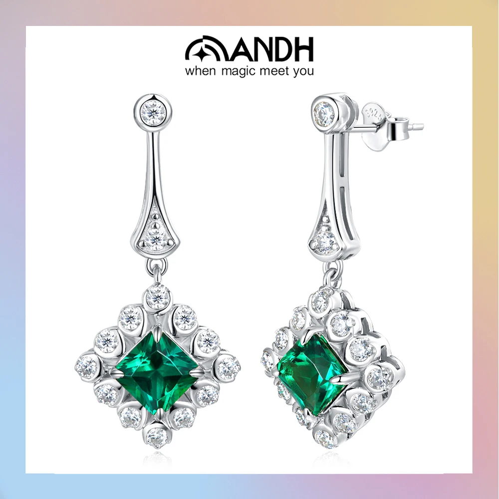 

ANDH Cultivates Emerald Retro Pendant Earrings for Women 925 Sterling Silver Lab Gemstone Wedding Party Banquet Fine Jewelry