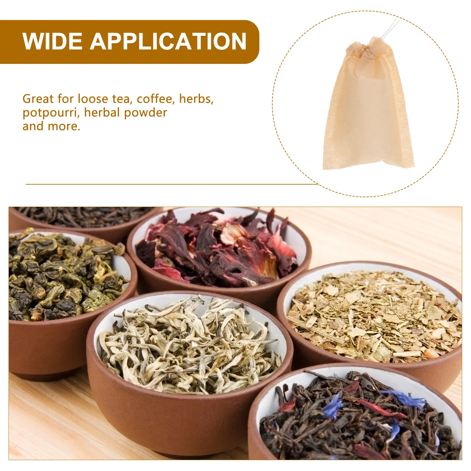 

100Pcs Tea Bags Set 5x7cm Empty Drawstring Filter Pouches for Loose Tea Herbal Powder Coffee Brewing Seal Lightweight