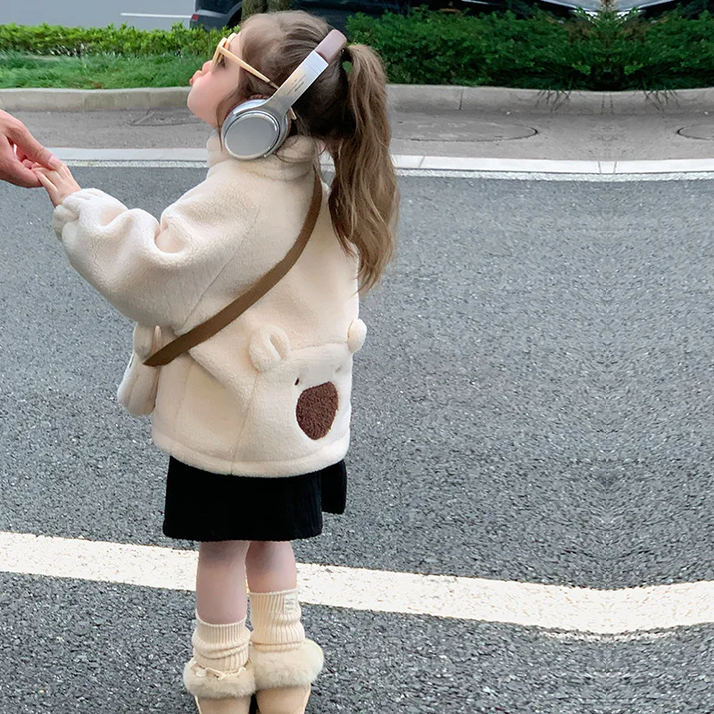 Girls Beige Wool Coat Children 2024 New Autumn Winter Fashion Simple Casual Coat Korean Simple Style Wool Coat Clothes