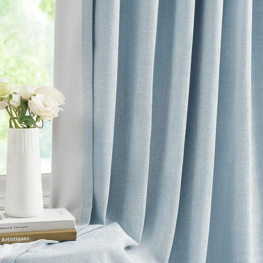 Verduisteringsgordijnen met linnenstructuur en thermische isolatie, 40x90 paar, stoffig blauw, voor woon- en slaapkamer