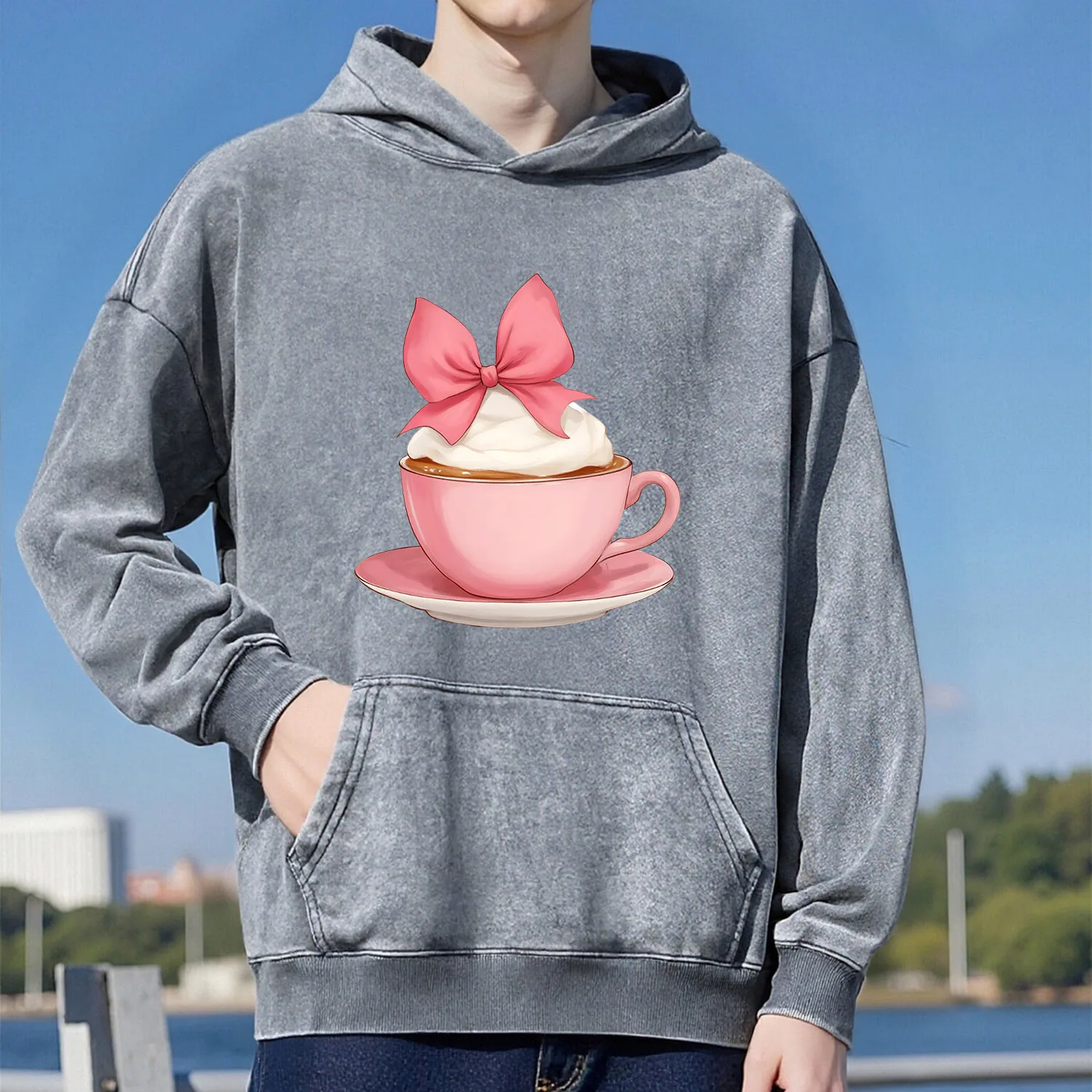 سويت شيرت بغطاء للرأس بنمط مغسول كلاسيكي للجنسين بنمط رياضي كاجوال مصنوع من القطن الخالص طراز الشارع 400 جرام #1