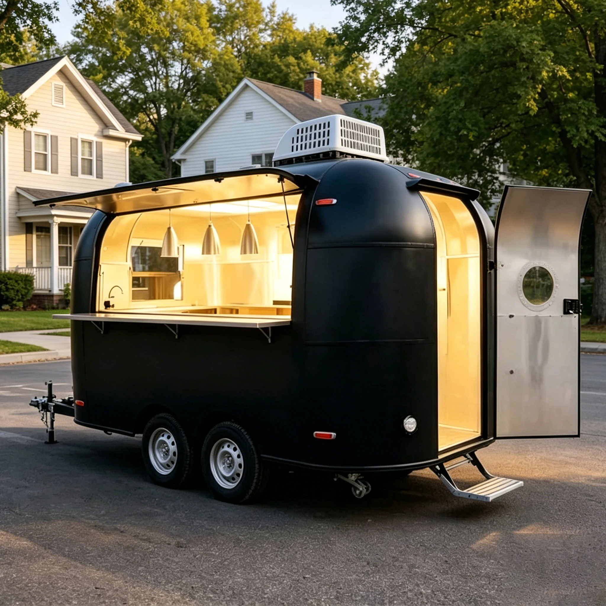 Fully Equipped Food Truck, Mobile Food Catering Trailer Outdoor Concession Food Trailer for Mobile Beer, Ice Cream, Coffee Carts