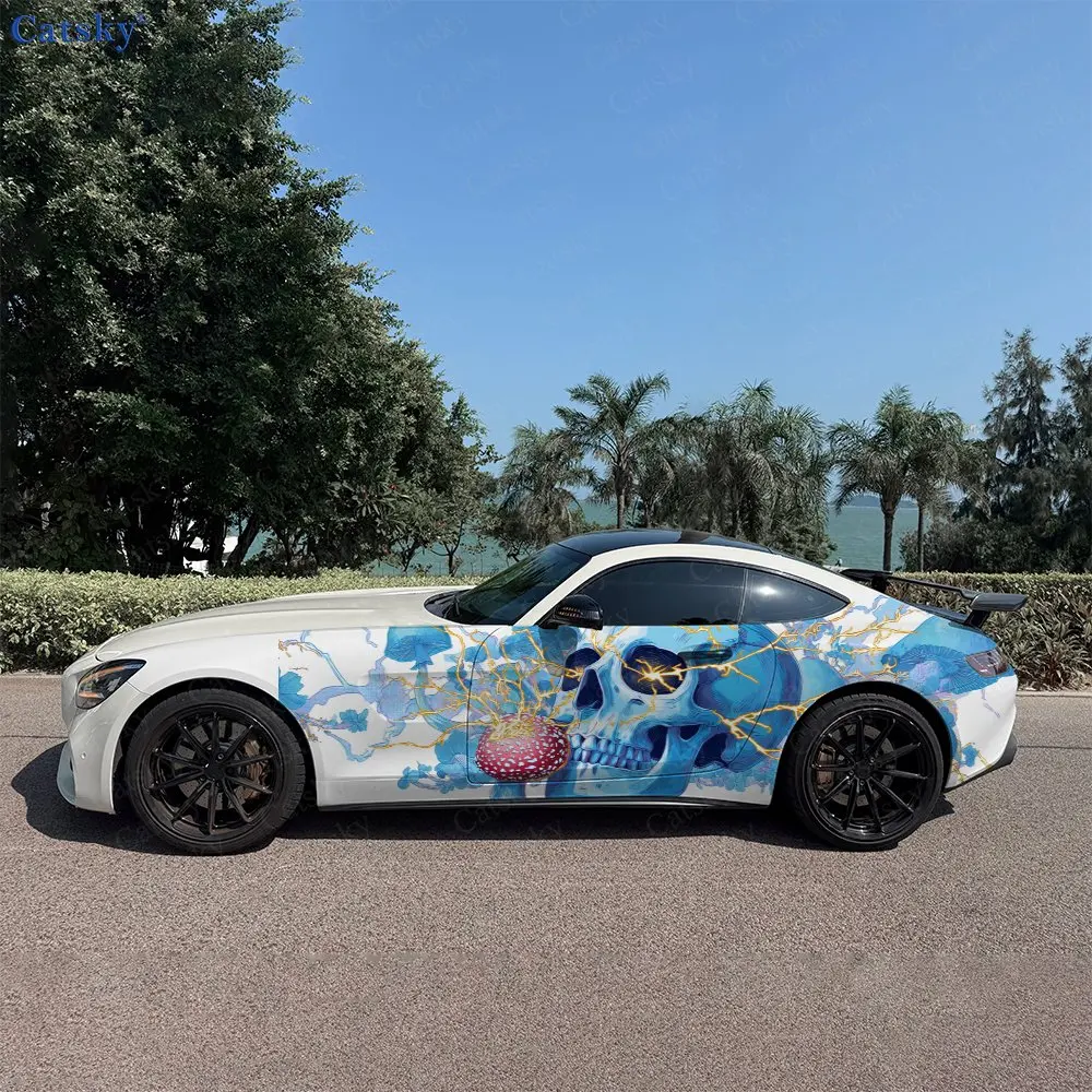 

2pcs Skull Head Blue Lightning Stickers, Durable, Fade-resistant, Elevate Vehiclthetics With Bold Art Design Car Vinyl Decals