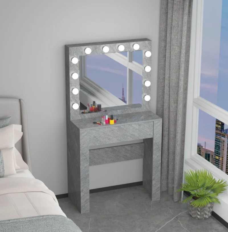 Makeup Vanity With a Stool, White, with a Large Makeup Mirror and Warm Light