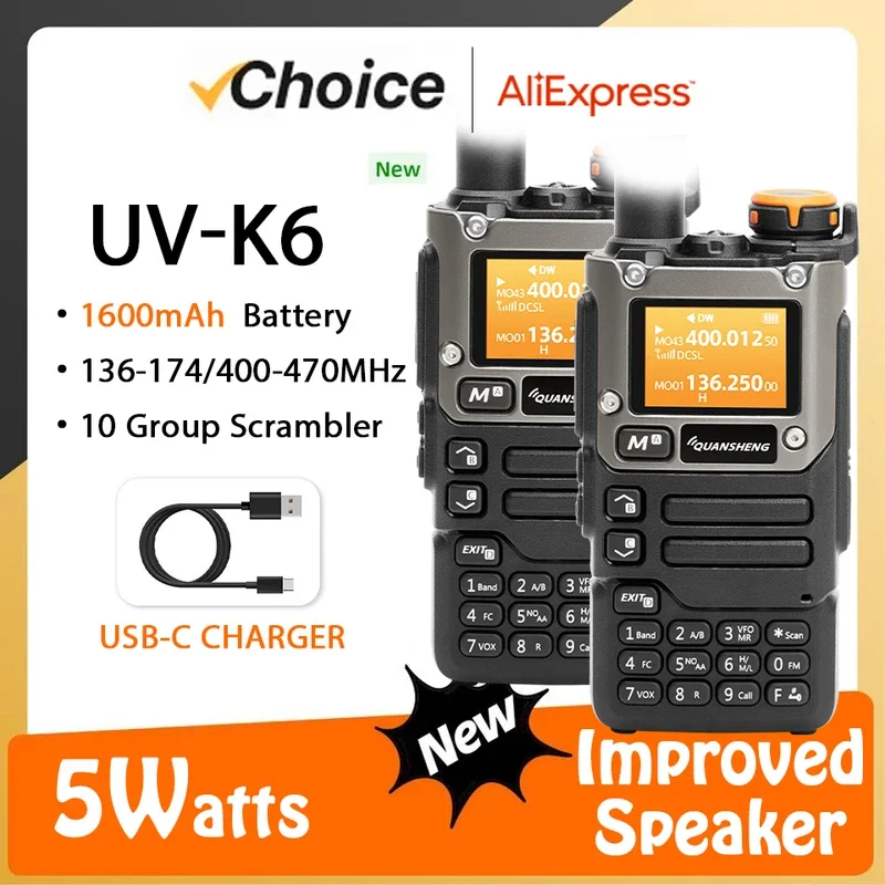 

2PCS Quansheng UV-K6 5W Walkie Talkie UV-K58 UV-K5(8) 2Way Radio USB-C Direct Charge Multi Band AM FM UHF VHF DTMF UV-K5 Upgrade