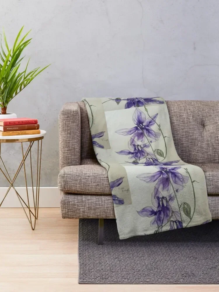 Aquilegia columbine blue watercolour painting Throw Blanket Baby Thermals For Travel For Decorative Sofa Blankets