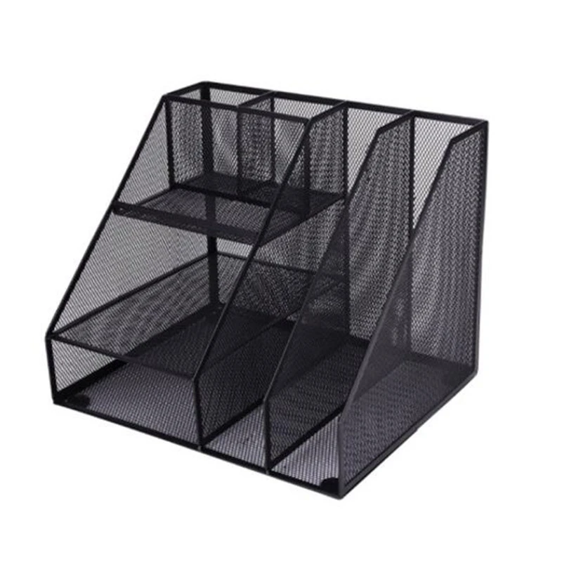 Home Office Desktop Office Storage File Rack Organizer Sorter Black Metal Mesh Office Tools