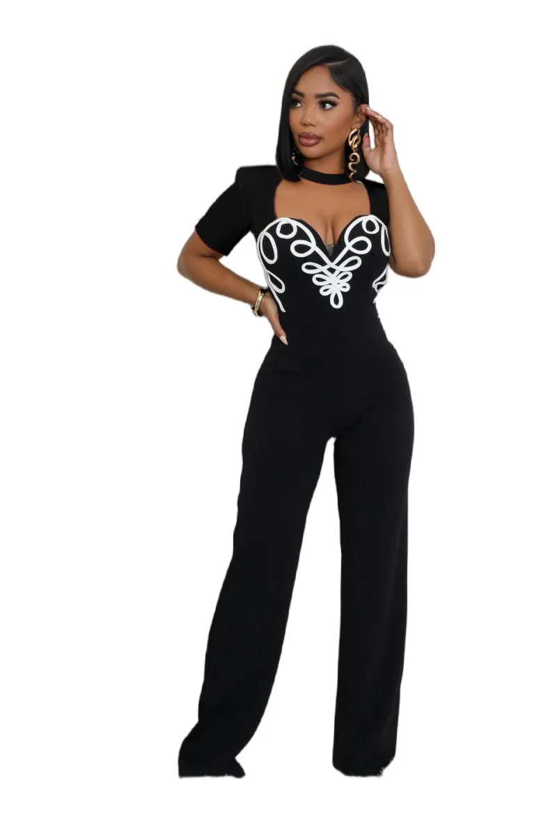 

EINY Elegant Women Geometric Strapless Short Sleeve Wide Leg Jumpsuits 2025 Summer Vacation One Piece Set Streetwear Outfits y2k