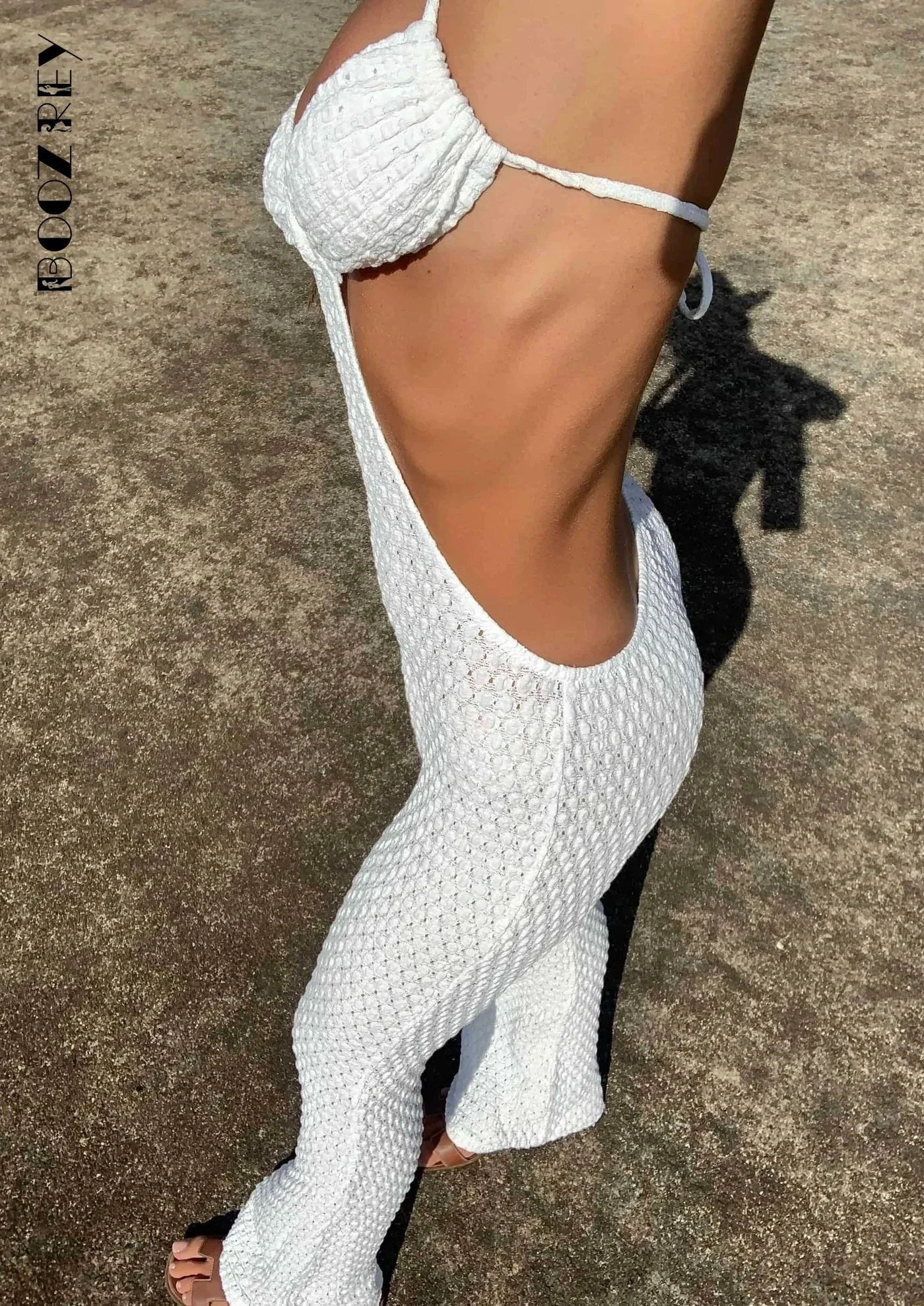 BoozRey Hollow Out Women Jumpsuit Halter Neck Backless 2022 Summer Sleeveless Beach White Overall Sexy Outfits Solid Streetwear