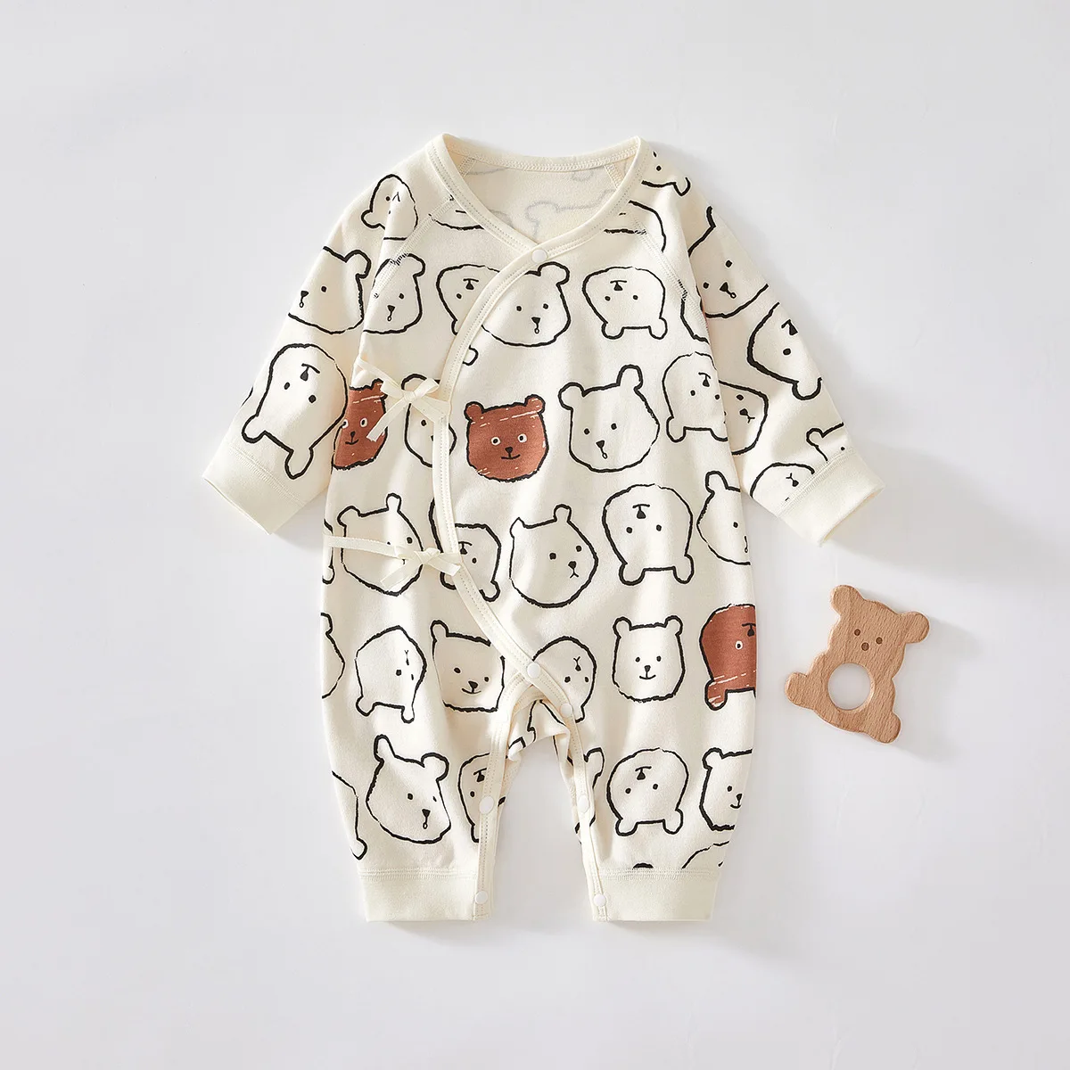 2025 New Baby Long Sleeve Romper Newborn Cotton Cartoon Bear Print Jumpsuit Autumn Winter Warm Infant Boy Comfortable Clothes