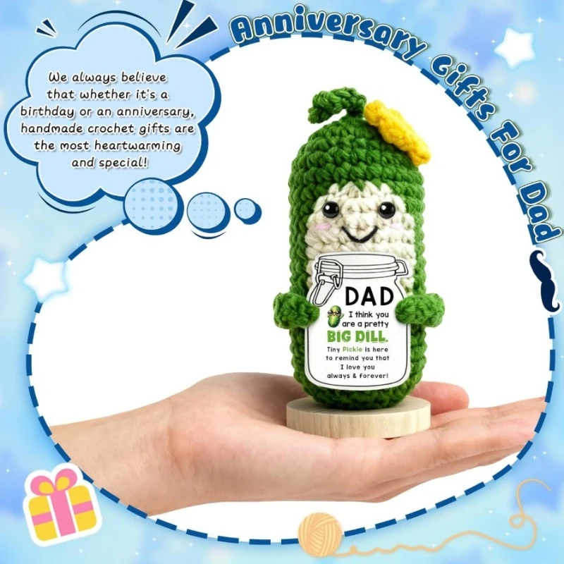 

Positive Emotional Support Theme Handmade Crocheted Cucumber Doll Funny Creative Design Christmas Home Desktop Decor Healing
