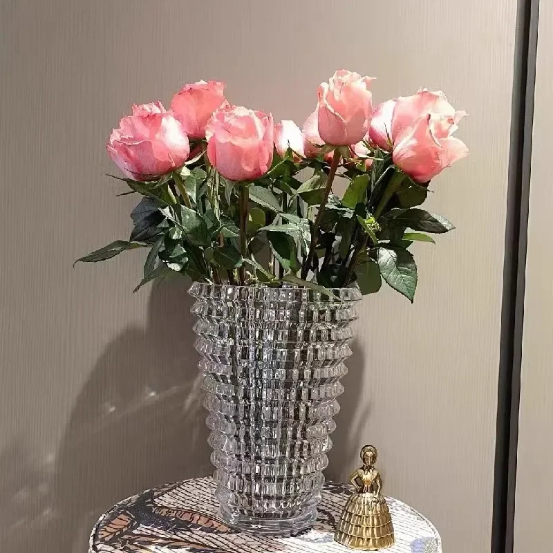 Modern Luxury Decorative Crystal Vase Transparent Premium Bottle Shaped Round for Living Room Tabletop Wedding Gift