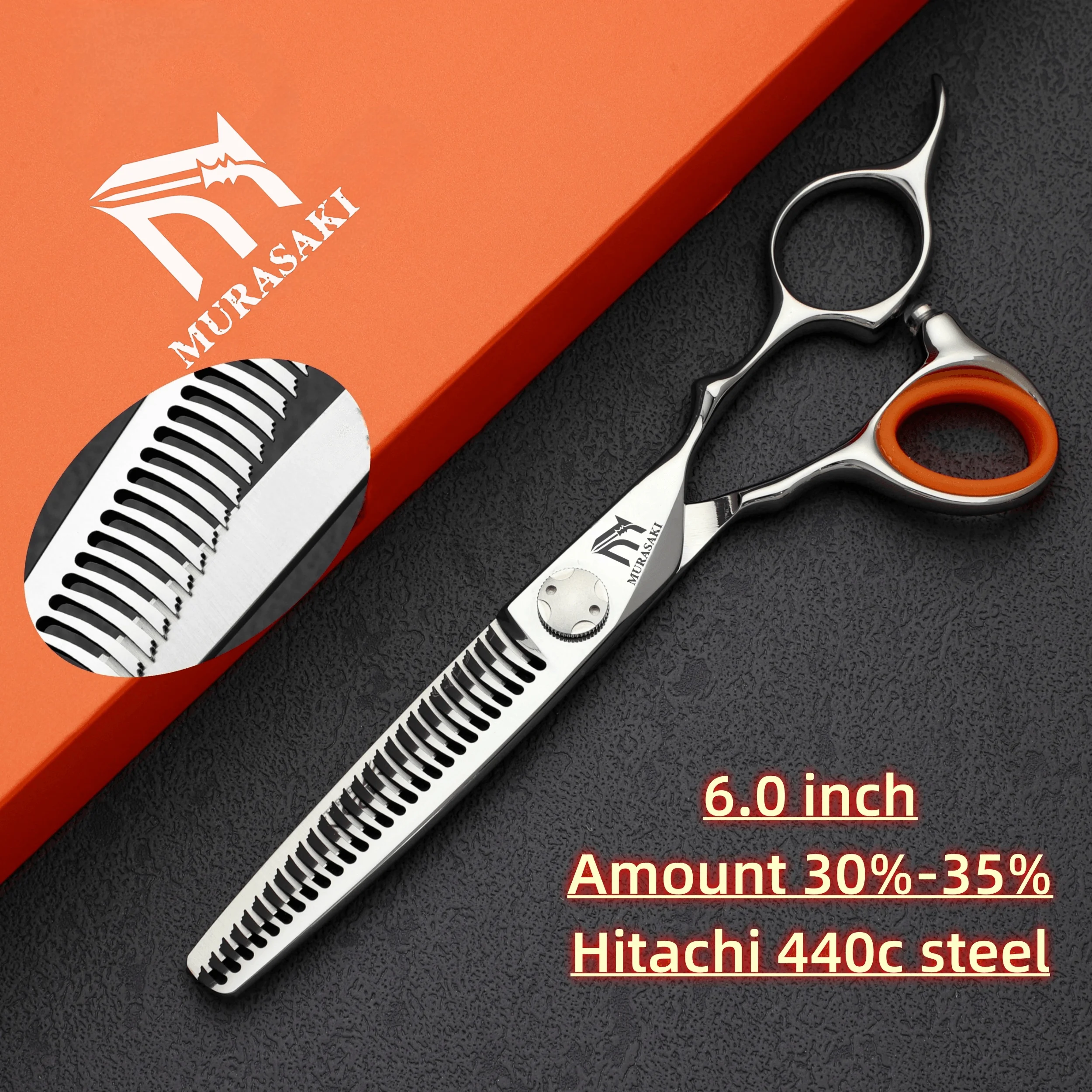 MURASAKI 6-Zoll-Professionsschere mit umgekehrten Zähnen zum Ausdünnen, Hitachi 440C-Stahl-Friseurschere, hochwertige Haarschneidemaschine – Detail 20