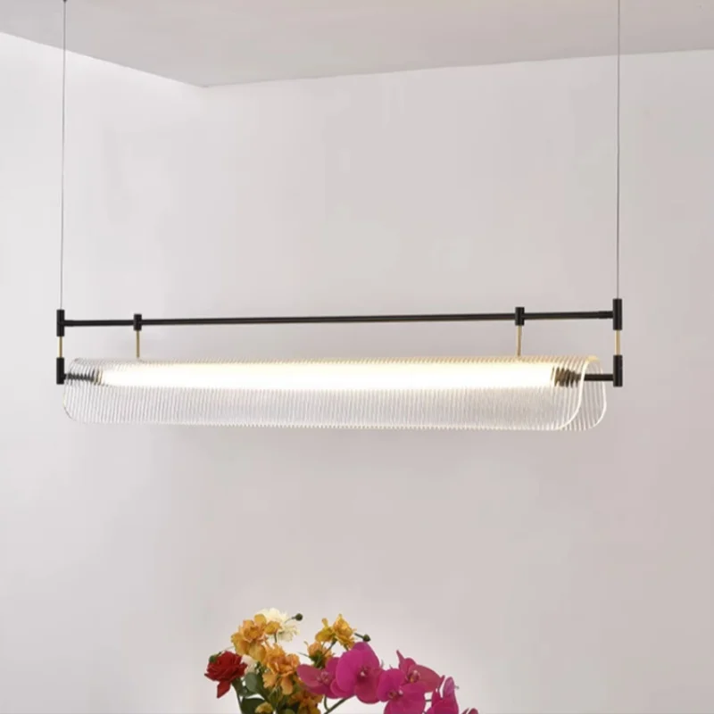 

Light luxury acrylic pendant light modern minimalist dining table bar counter island table restaurant long strip hanging lamp