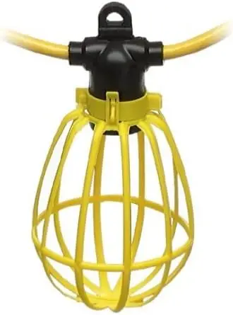 mporary String Light, 14/2 SJTW, 15-Amp Standard, Plastic Guard, with Polarized Plug and Connector, NEMA 1-15, 100-Foot, Yellow