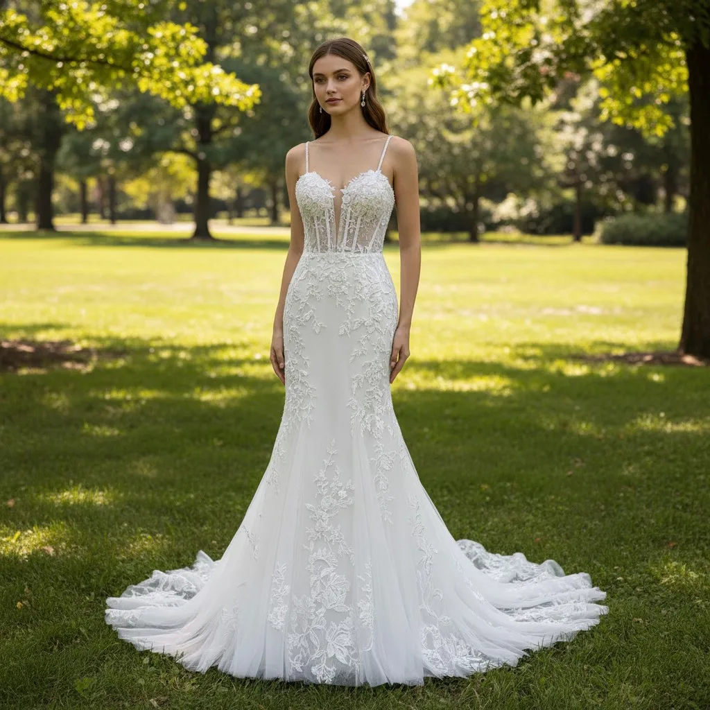 

Rosymae Кружевное свадебное платье русалки с глубоким вырезом в форме сердца Элегантное свадебное платье