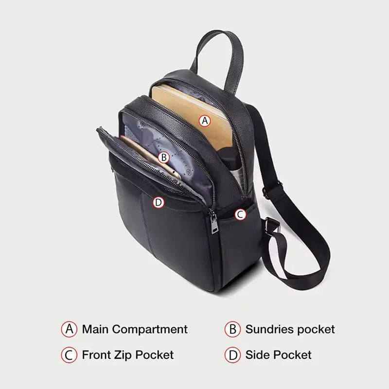 FOXER Women\'s Split Leather Multi-Function Backpack Lady Vintage Phone Pouch Pack Female School Bags High Quality Travel Bagpack