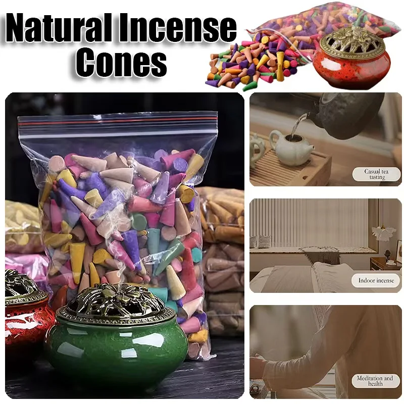 300Pcs Natural Incense Cones Mixed Flavor Backflow Insence Floral Lavender Sandalwood Yoga Meditation Tea Room Home Decorations