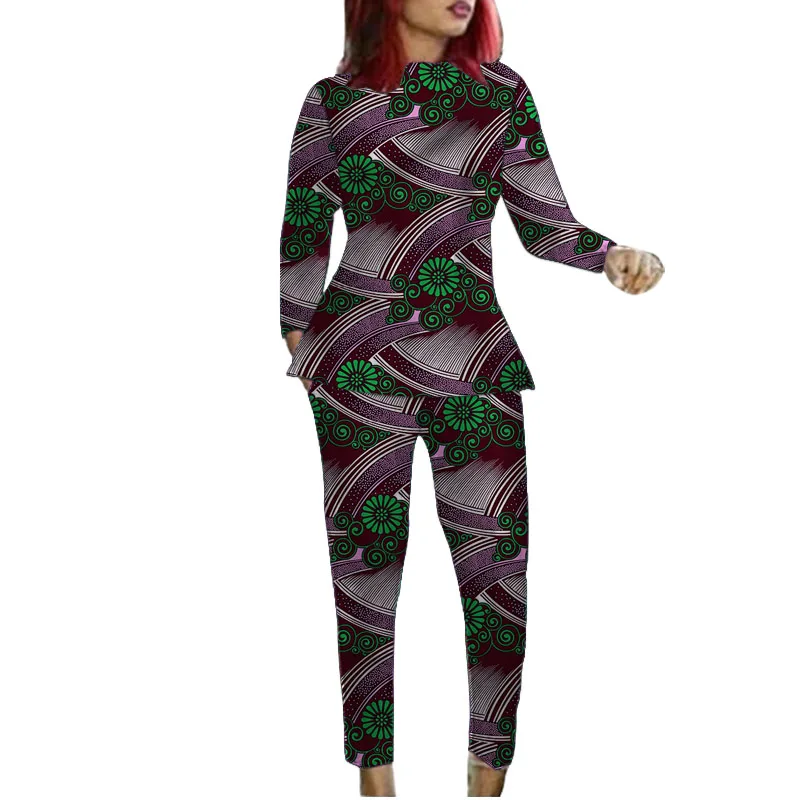 

Women Long Sleeve Set African Print Pullover Shirt Patch Pant Nigerian Fashion Lady's Ankara Outfits Festival Garments