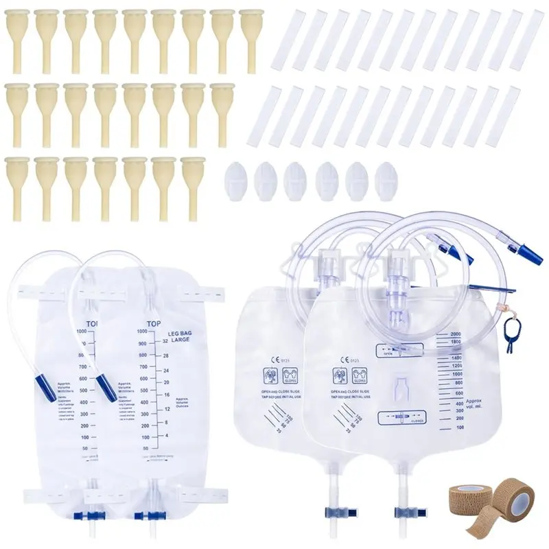 

MAKE-External Condom Catheter For Men Kit:24 Urinary Catheter,6 Catheter Stabilization Devices,4X Bags,2 Roll Tape-(30Mm)